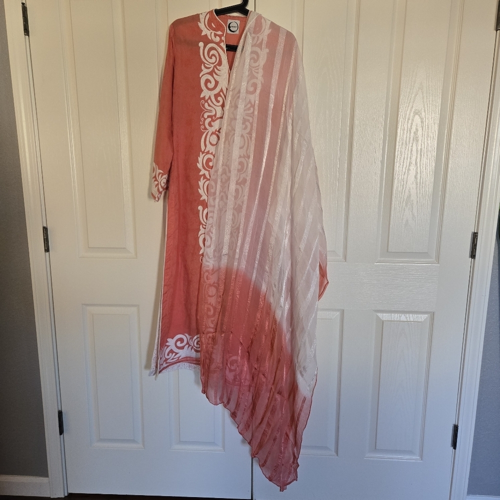 Embroidered 2 Piece Salwar Dupatta Scarf Cotton Casual White Pink Wear Dress - Picture 5 of 11